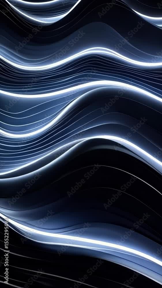 Poster abstract dark blue gradient waves with glowing white horizontal lines. elegant curving surface with 