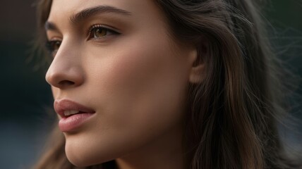 Close-up of young caucasian female with thoughtful expression
