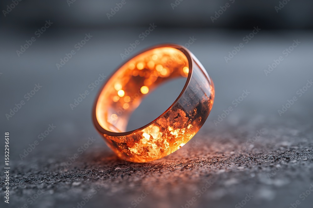 Poster ring mockup displaying a soft glow effect on a textured surface in a creative setting
