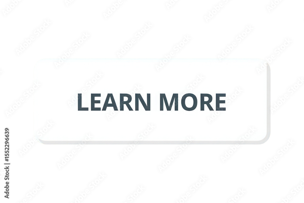 Poster white rectangular button learn more dark gray text isolated black background high resolution 4 k p n