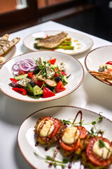 Mediterranean Lunch Spread with Salad and Fish