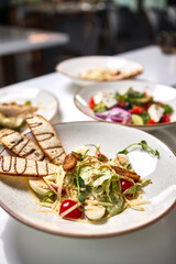 Chicken Caesar Salad with Toasted Bread Slices