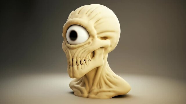 Detailed Beige Cyclops Sculpture with Large Eye and Artistic Details on Neutral Background