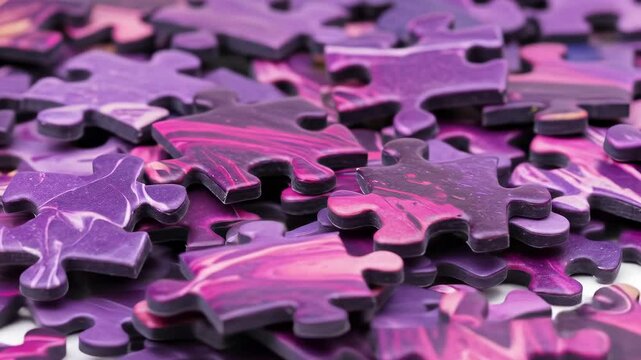 Purple Puzzle Pieces Close-Up: Abstract Jigsaw, Brain Teaser, Relaxation Visual