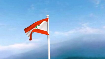 4k Footage Lebanon flag in the wind, blue sky with a cinematic view, Lebanon Flag waving in the wind with a drone shot sky background. It's the Perfect Loop national holiday and independence day