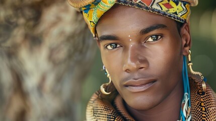 Shaman with a snake wrapped around their shoulders, piercing gaze,