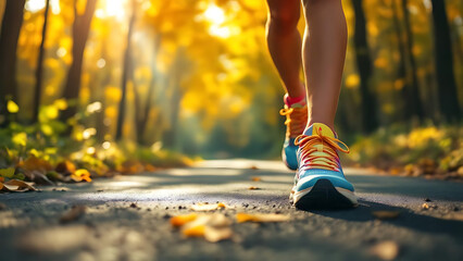 Morning Jogging in Autumn Park with Running Shoes