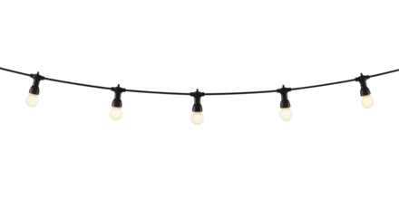 Outdoor hanging string lights, isolated on transparent background
