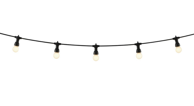 Outdoor hanging string lights, isolated on transparent background