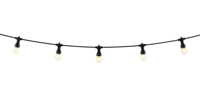 Outdoor hanging string lights, isolated on transparent background - Powered by Adobe