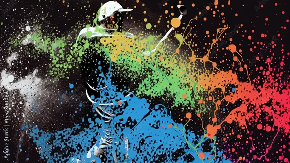 Poster colorful splashes illustrate dynamic action of a golfer in motion generative ai
