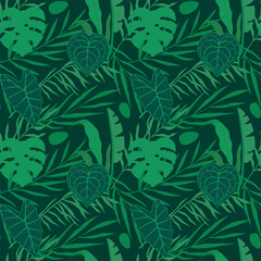 Seamless pattern of green palm tropical leaves. Vector illustration for wallpaper, textile, fashion