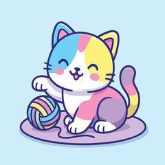 Cute cat with yarn cartoon vector icon illustration animal toy icon isolated flat vector