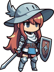 剣と盾を持った女剣士のイラスト