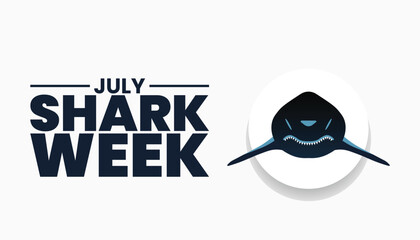 Shark Week July Bold Graphic Design, Minimalist Style, Ocean Theme.