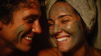 Couple enjoying spa and face masks