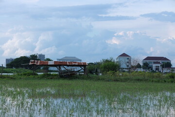 house on the lake in the countryside of vientinae, laos