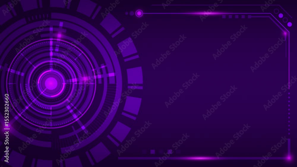 Poster futuristic purple hud interface circular scanning elements digital frame design sci-fi technology ba