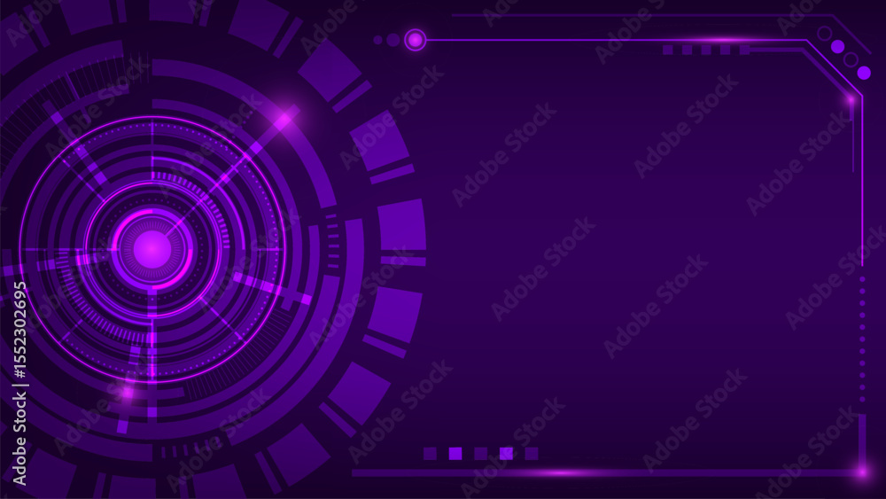Poster futuristic purple hud interface circular scanning elements digital frame design sci-fi technology ba