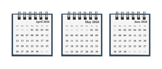 A three-month calendar set for April-June 2026 enhances efficient planning. Its clean layout helps...