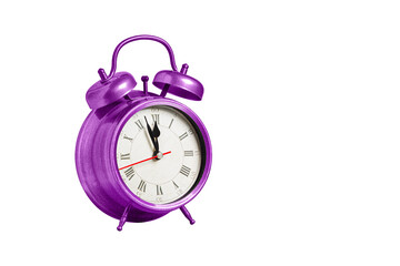 retro clock, pointer clock, red color alarm clock on isolated white background close up