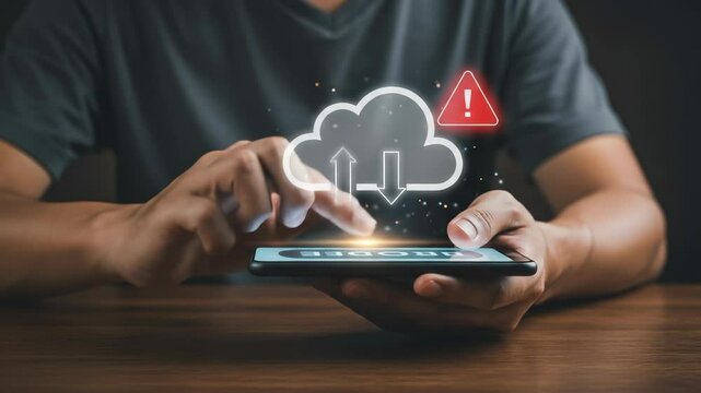 Cloud Data Breach Warning: Upload/Download Security Risk on Mobile Phone, Data Protection, Cyber Security
