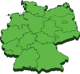 Germany map vector with regional borders in green 3D style illustration for geographic and educational use 