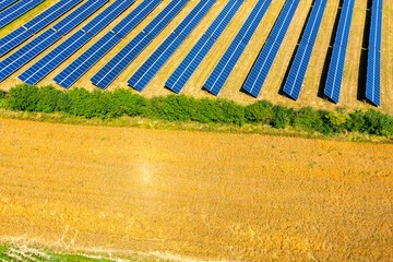 Photovoltaic modules on field in summer