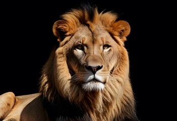 Fototapeta premium Majestic Male Lion Close-Up Portrait for wildlife publications, educational materials, posters, or conservation campaigns.