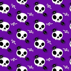 Naklejka premium Seamless Halloween skulls and spider pattern for wallpaper and fabrics and textiles and packaging and linens