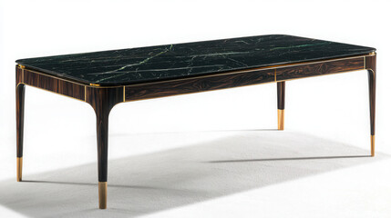 Stylish Coffee Table with Green Marble Top and Gold Accents
