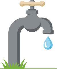 Outdoor garden water faucet with droplet and grass illustration vector image 