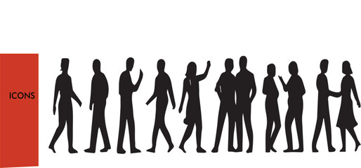 Human Silhouette Crowd - Black & White Multi-Pose Vector Set (Diverse Figures in Rows - Activities, Sports, Business) - Scalable Outline Illustration