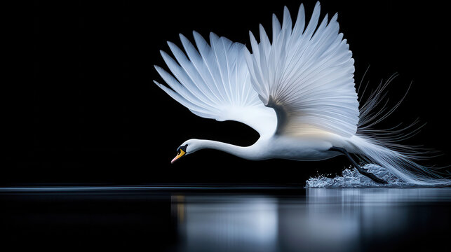 Elegant Swan Gliding Over Calm Water in Soft Light Background