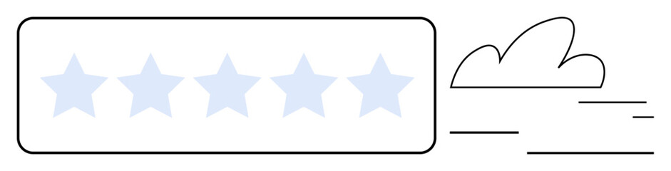 Horizontal five-star rating system with cloud shape suggesting online platforms and user feedback ideal for product reviews, customer satisfaction, online services, feedback forms, reputation