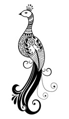 Artistic Peacock: A stylish peacock with detailed plumage and intricate patterns stands regally. This eye-catching illustration blends natural elegance with design sophistication.