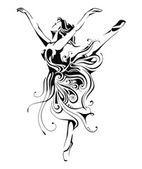 Ballet Dancer Silhouette: A stylized representation of a graceful ballet dancer, captured in mid-leap with elegant lines, showcasing the fluid movement and poise of classical dance.