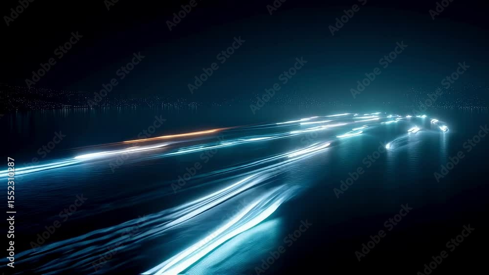 Poster a nighttime scene of ships passing in the moonlight capturing the soft glow of the wake patterns ill