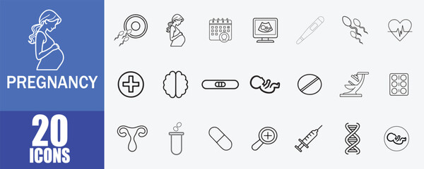 pregnancy Icons Set of Line Editable Stroke Icons for Pregnancy, Female Health, and Baby Development