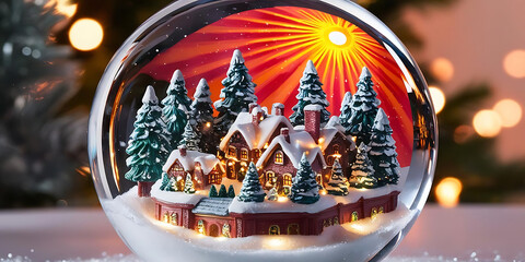 Festive Winter Village Inside Snow Globe


