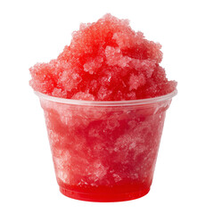 Red shaved ice in cup, isolated on transparent background
