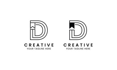Minimalist letter D book logo for education, book store and library