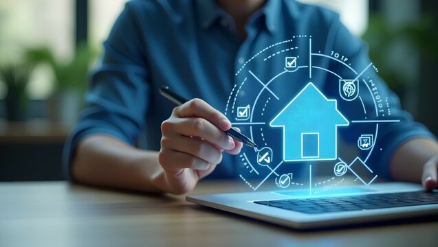 Person using stylus to navigate interactive AR learning UI in eco-smart classroom—perfect for futuristic education, UI design, and technology integration - Powered by Adobe