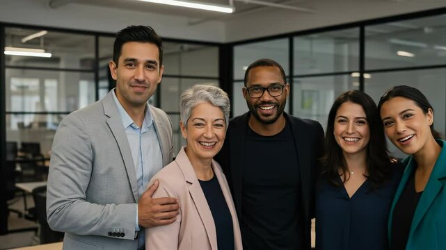 Diverse Team Portrait: Smiling Professionals in Modern Office | Workplace Inclusion & Leadership