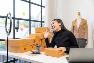 Cheerful Woman Live Streaming Small Business Packaging