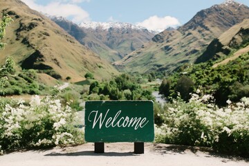 National park Welcome sign on the road