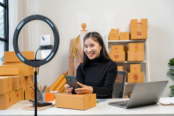Asian Woman Entrepreneur Livestreaming Product Sales