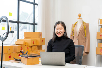 Smiling Asian Woman Working From Home Business