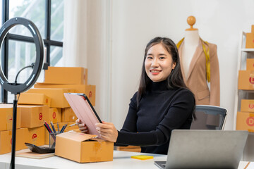 Smiling Woman Running Online Business from Home