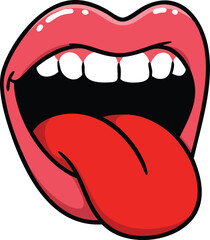 Open mouth with tongue sticking out cartoon style vector illustration for fun and expressive communication design elements 